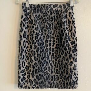 Fendi Neiman Marcus Gray and Black Leopard-Print Faux Fur Pencil Skirt